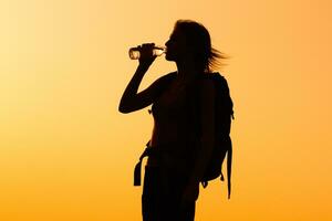 femme promeneur en buvant l'eau photo