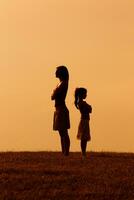 silhouette de une en colère mère et fille sur chaque autre photo