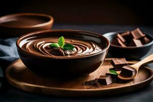 Chocolat pudding dans une bol. généré par ai photo