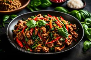 chinois remuer frire avec Viande et des légumes. généré par ai photo