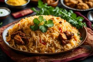 Indien biryani avec poulet et des légumes. généré par ai photo