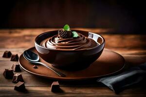 Chocolat pudding dans une bol. généré par ai photo