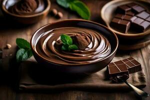 Chocolat pudding dans une bol. généré par ai photo