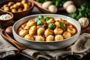 italien nourriture avec Gnocchi dans tomate sauce. généré par ai photo