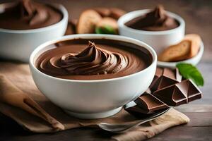 Chocolat pudding dans une bol. généré par ai photo