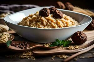 riz avec des noisettes et épices dans une bol. généré par ai photo