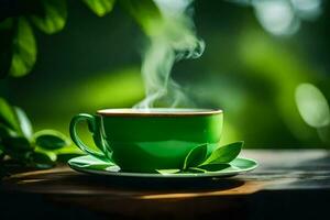 une tasse de vert thé. généré par ai photo