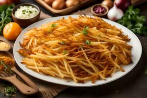 Patate frites sur une plaque. généré par ai photo