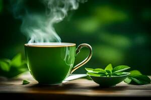 vert thé, tasse, tasse de thé, vert thé, tasse de thé, vert thé,. généré par ai photo