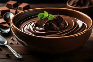 Chocolat pudding dans une bol. généré par ai photo