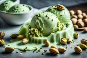 pistache la glace crème avec pistaches et des noisettes. généré par ai photo