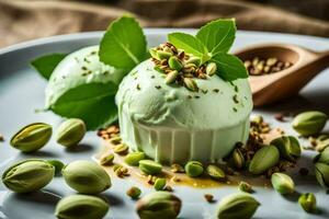 pistache la glace crème avec pistache des noisettes. généré par ai photo