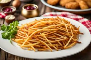 français frites sur une plaque. généré par ai photo