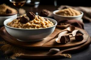 Chocolat et riz pudding dans une bol. généré par ai photo