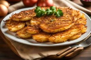 Patate Crêpes sur une plaque. généré par ai photo