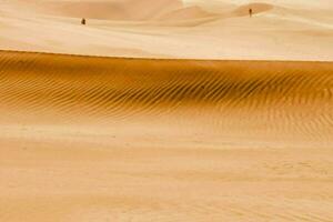 une la personne en marchant dans le désert avec le sable dunes photo