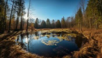 ai généré majestueux Montagne gamme, tranquille prairie, écoulement l'eau généré par ai photo