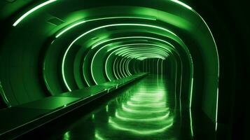 ai généré vide vert futuriste tunnel. La technologie conception. photo