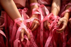 rose octobre - soutien et solidarité pour le de bonne heure détection de Sein cancer, avec rose rubans comme une symbole. joindre le bats toi pour la vie - soutien rose octobre ai génératif photo