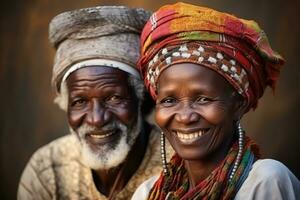 coloré portrait de vieux africain couple, ai généré photo