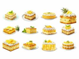 ai généré ananas gâteau collection isolé sur blanc Contexte photo