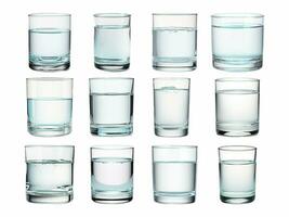 verre de l'eau collection isolé sur blanc Contexte avec ai généré. photo