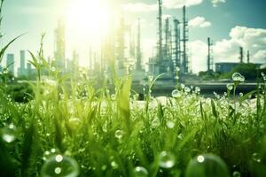 chimique industriel plante entouré par vert des arbres et bleu ciel sur une été journée. photo