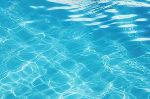 clair bleu l'eau dans une piscine, avec lumière du soleil brillant par et création une magnifique réflexion. génératif ai photo