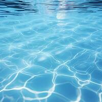 clair bleu l'eau dans une piscine, avec lumière du soleil brillant par et création une magnifique réflexion. génératif ai photo