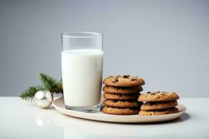ai généré traite pour Père Noël claus - Lait et biscuits photo