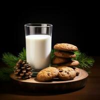 ai généré traite pour Père Noël claus - Lait et biscuits photo