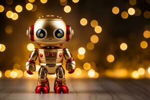 ai généré mignonne robot sur Noël Contexte. copie espace. photo