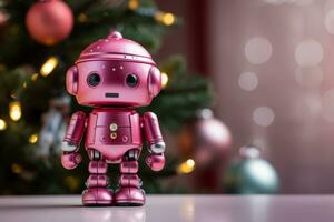 ai généré mignonne robot sur Noël Contexte. copie espace. photo