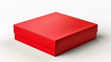 une 3d illustration de un isolé blanc Contexte avec une rouge, vide, cubique, papier maquette paquet pour visualisations. photo