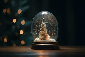 ai généré une neige globe avec une Noël arbre à l'intérieur photo