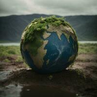 ai généré Terre dans le équilibre affronter le global chauffage défi photo