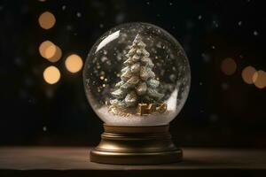 ai généré une neige globe avec une Noël arbre à l'intérieur photo