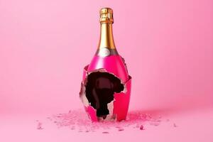 ai généré une rose Champagne bouteille avec une trou dans il photo