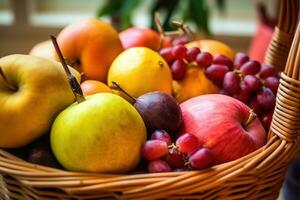 ai généré une panier rempli avec divers des fruits photo