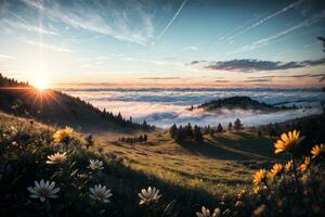 ai généré fleur colline paysage Contexte ai génératif photo