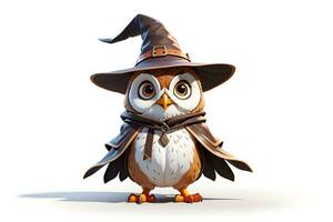 fantaisie hibou sorcier 3d dans blanc Contexte ai génératif photo