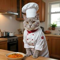 portrait chat chef dans le cuisine ai génératif photo