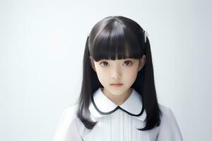 ai généré Japonais élémentaire école fille avec noir cheveux isolé photo