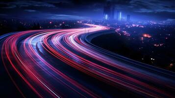 ai généré voiture lumières avec longue exposition à nuit photo