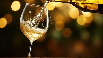 le beauté de blanc du vin en cascade dans une délicat verre de vin. génératif ai photo
