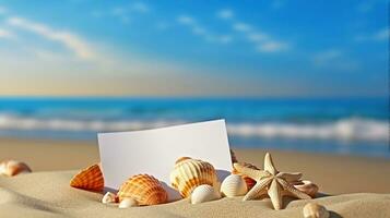 coquillages avec Vide carte sur le sable plage, génératif ai photo
