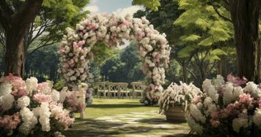 jardin de rêves - où l'amour fleurit au milieu de fleurs et feuillage. génératif ai photo