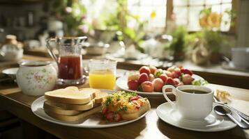 Matin des moments. petit déjeuner a été fini dans le cuisine. génératif ai photo