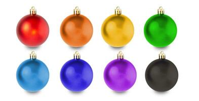 beaucoup pendaison multicolore Noël des balles isolé sur blanc Contexte. photo