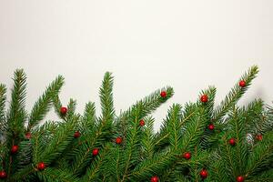 Créatif Nouveau années frontière de Noël arbre branches. endroit pour texte. Noël Contexte dans rétro style. Nouveau année et Noël carte. la nature Nouveau année concept. copie espace photo